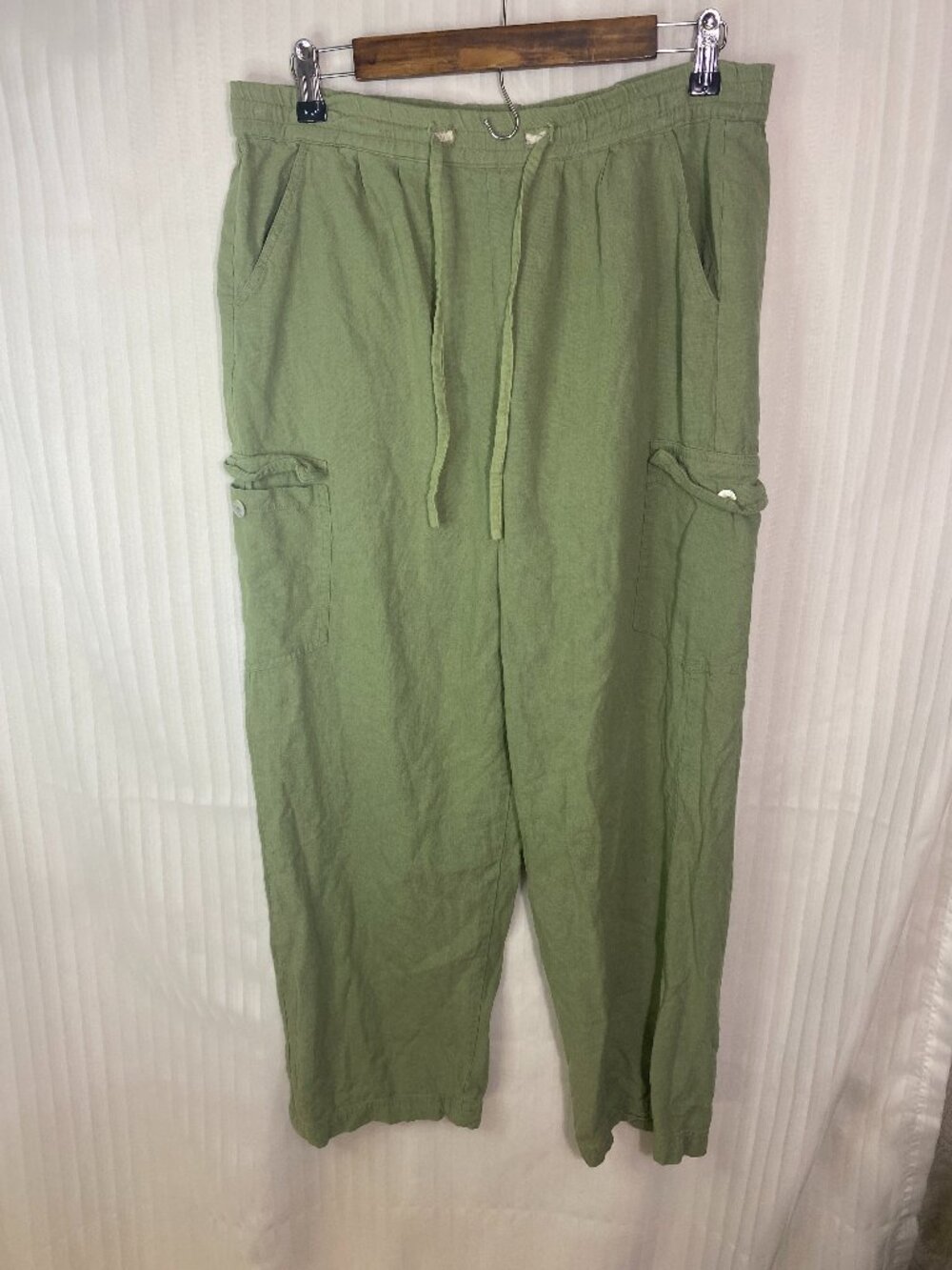 Selene Sport Linen Blend Cargo Pants Women’s XL Sage Green Drawstring Wide Leg